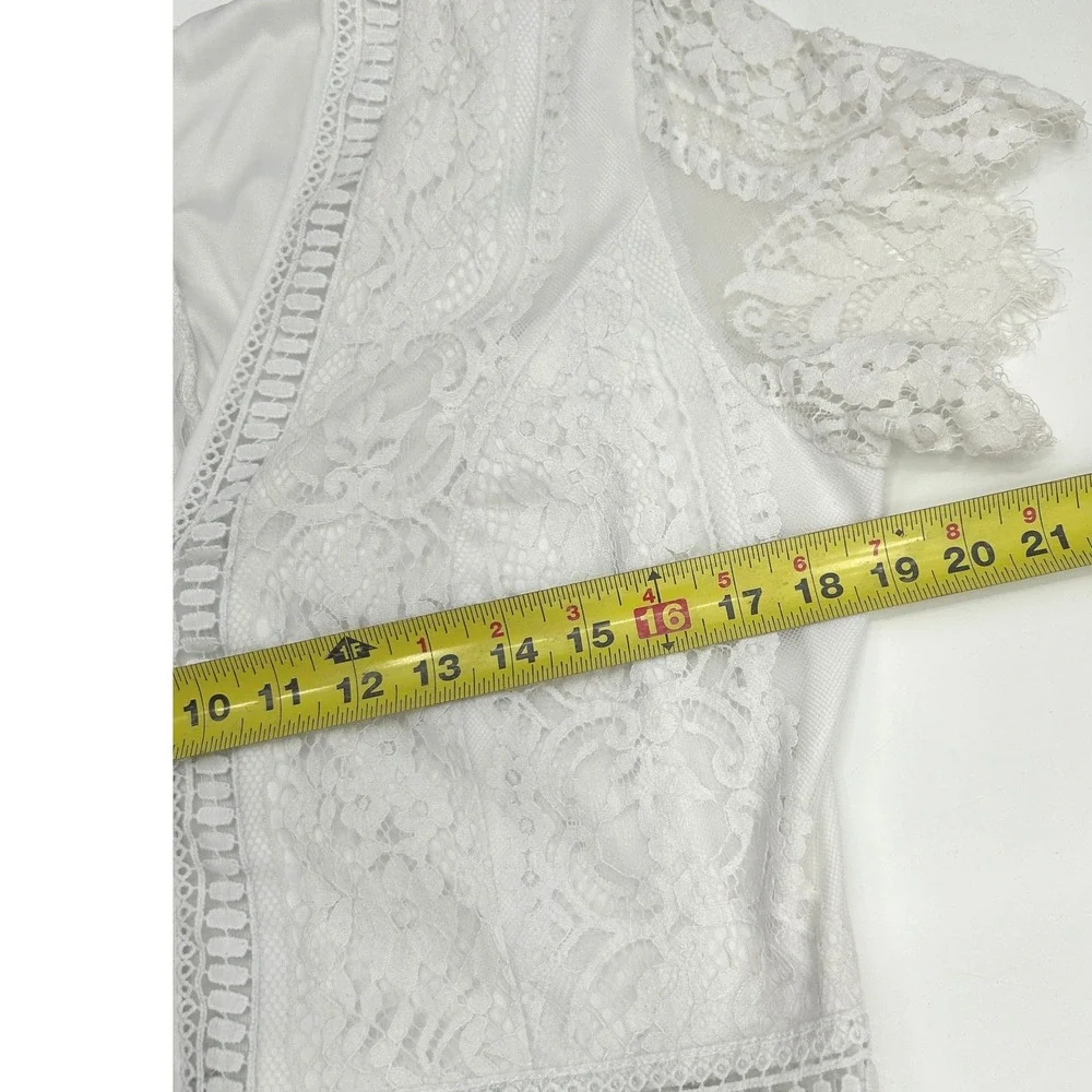 White Lace Boho Maxi Dress Cottagecore Romantic Bridal Style Long Dress Medium - Picture 8 of 9